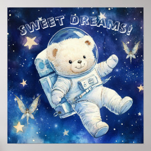 Affiche de nurserie Ourson Astronaute Rêves Douceu
