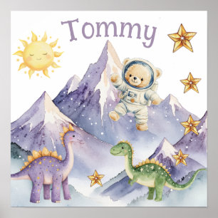 Affiche de nurserie Teddy Astronaute Bleu Douce Rê