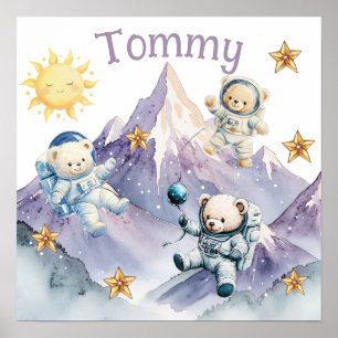 Affiche de nurserie Teddy Astronaute Bleu Sweet Dr