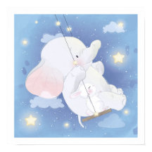 AFFICHE DE NURSERY : BABY ELEPHANT + BUNNY