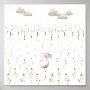Affiche de nursery Lapin dans un champ de fleurs