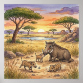 Affiche de nursery Maman Phacochère et marcassins (Devant)