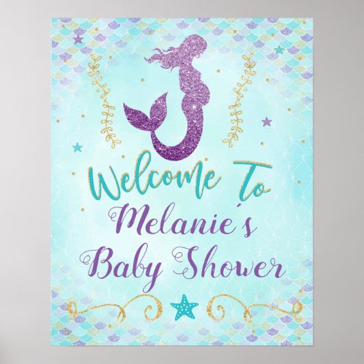 Affiche de panneau de bienvenue Baby Shower Sirène (Devant)