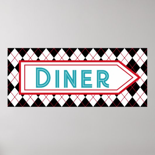 Affiche de panneau de diner turquoise rétro (Devant)