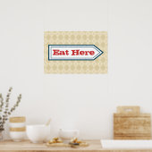 Affiche de panneau de signe Retro Manger Ici (Cuisine)