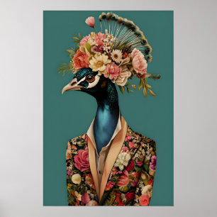 Affiche de paon en costume, Portrait de paon, Paon