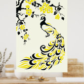 Affiche de paon jaune noir et de fleurs de cerisie (Cuisine)