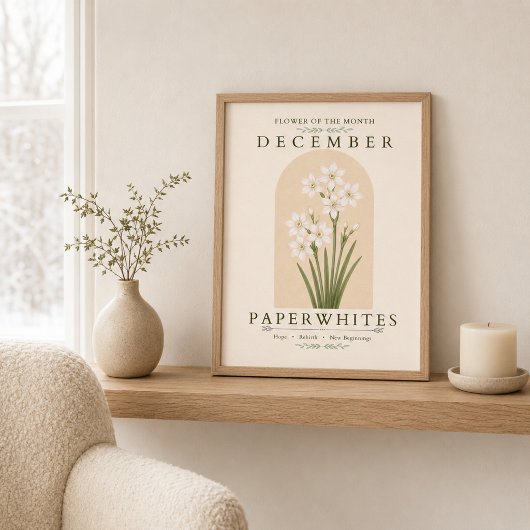 Affiche de paperwhites, fleur de naissance de déce