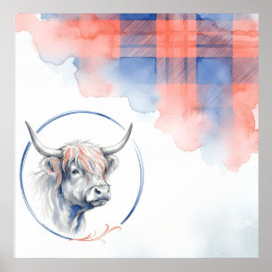 Affiche de papier aquarelle tartan de vache des Hi