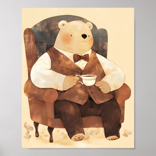 Affiche de papier peint à l'aquarelle Ourson pour (Devant)