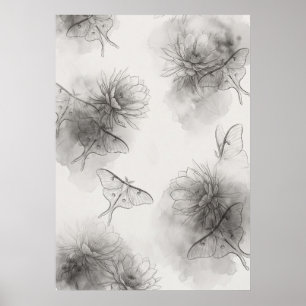 Affiche de papillons de lune gris fumé motif flora