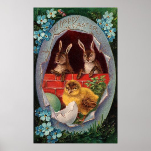 Affiche de Pâques Lapins et Poussins (Devant)