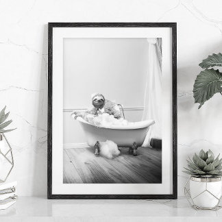 Affiche de paresseux dans une baignoire