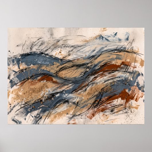 Affiche de paysage abstrait bleu rouille (Devant)
