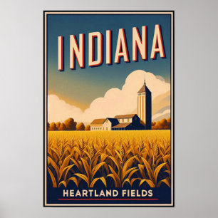 Affiche de paysage agricole vintage de l'Indiana