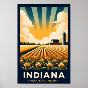 Affiche de paysage agricole vintage de l'Indiana