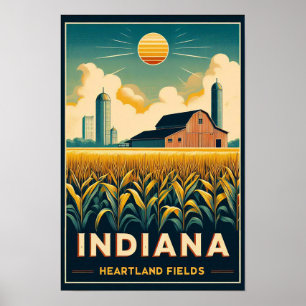 Affiche de paysage agricole vintage de l'Indiana