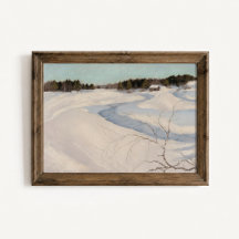 Affiche de paysage de cabane de rivière d'hiver