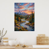 Affiche de paysage de coucher de soleil de rivière (Cuisine)