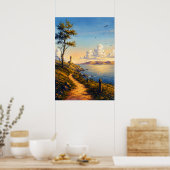 Affiche de paysage de phare côtier de l'heure doré (Cuisine)