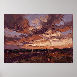 Affiche de paysage de prairie au coucher du soleil