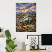 Affiche de paysage de vallée de rivière alpine (Bureau à domicile)