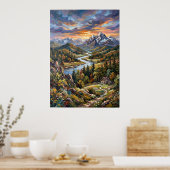 Affiche de paysage de vallée de rivière alpine (Cuisine)