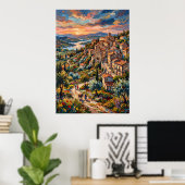 Affiche de paysage de village à flanc de colline (Bureau à domicile)