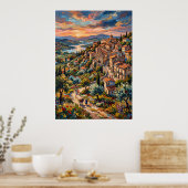 Affiche de paysage de village à flanc de colline (Cuisine)