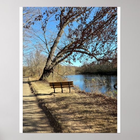 Affiche de paysage d'eau de banc de parc d'automne (Devant)