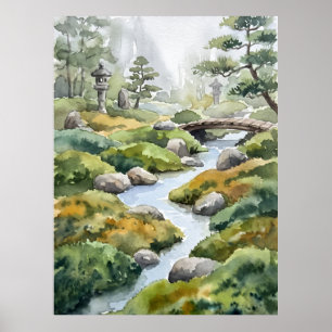 Affiche de paysage esprit jardin zen ruisseau