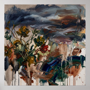 Affiche de paysage floral abstrait orageux
