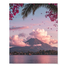 Affiche de paysage floral de coucher de soleil de