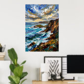 Affiche de paysage marin de côte rocheuse bleue (Bureau à domicile)