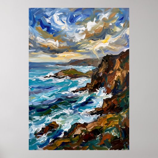 Affiche de paysage marin de côte rocheuse bleue (Devant)