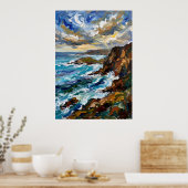 Affiche de paysage marin de côte rocheuse bleue (Cuisine)