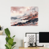 Affiche de paysage marin orageux gris rose (Bureau à domicile)