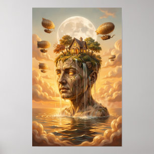 Affiche de paysage mental au clair de lune de merv