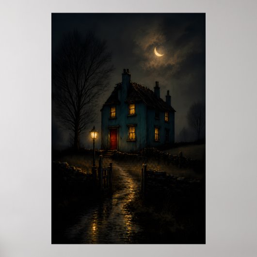 Affiche de paysage nocturne de cottage gothique lu (Devant)