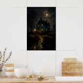 Affiche de paysage nocturne de cottage gothique lu (Cuisine)