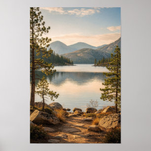 Affiche de paysage sauvage du lac encadré de pins