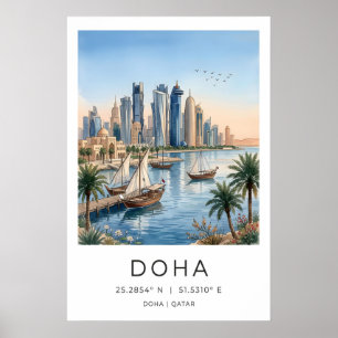 Affiche de paysage urbain du Qatar - Tours moderne