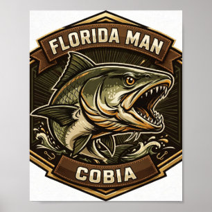Affiche de pêche Badge Bronze Cobia Florida Man