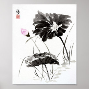 Affiche de peinture à l'aquarelle Lotus de réflexi