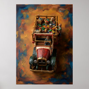 Affiche de peinture à l'huile du marché du camion