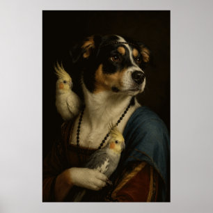 Affiche de peinture amusante de chien et de cockat
