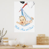 Affiche de peinture de cigogne portant bébé (Cuisine)