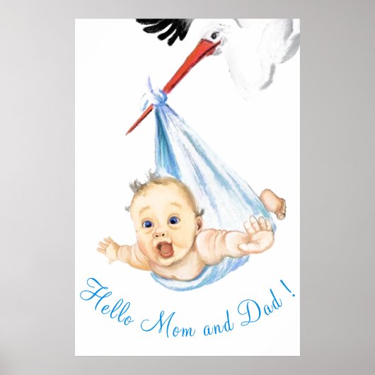 Affiche de peinture de cigogne portant bébé (Devant)
