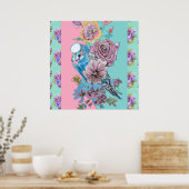 Affiche de peinture de fleur de rose d'oiseau Budg (Cuisine)