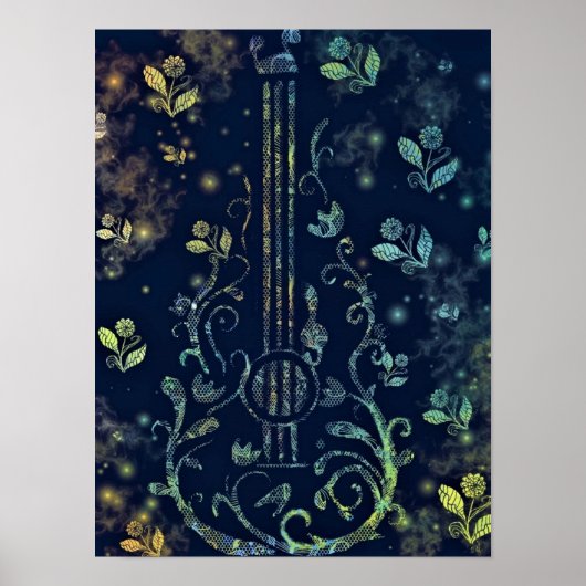 Affiche de peinture de guitare de fleurs (Devant)